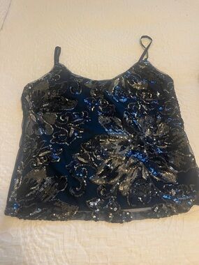 White House Black Market Black Sequin Floral Camisole